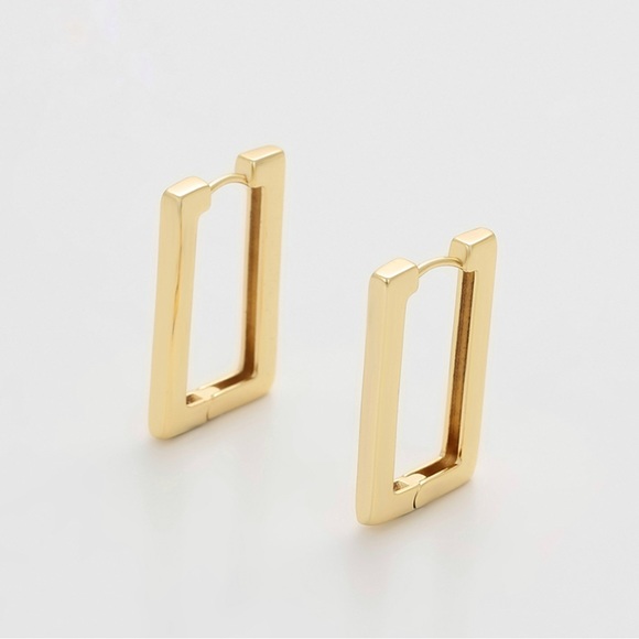 Rectangle Hoop Earrings 14k Gold Plated - Picture 3 of 10